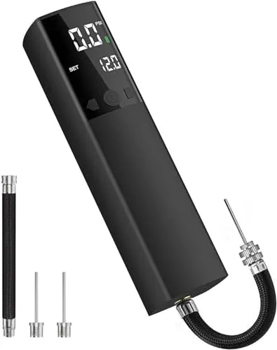 Elektrische Ballpumpe, Intelligente Luftpumpe, Tragbare Schnelle Ballaufblasung mit Genauem Manometer und Digitalem LCD Display für Fußball, Basketball, Volleyball, Rugby (2 Nadel und 1 Düse)