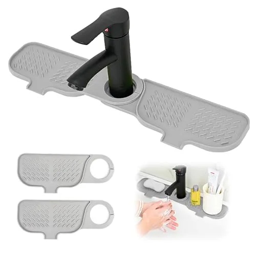 xiruiubao Silikon Wasserhahn Matte, Wasserhahn-Spritzschutz, Patchwork Längere Silicone Faucet Abtropfmatte für Küche und Badezimmer Arbeitsplatte Schützen (42 * 10 cm, Grau)