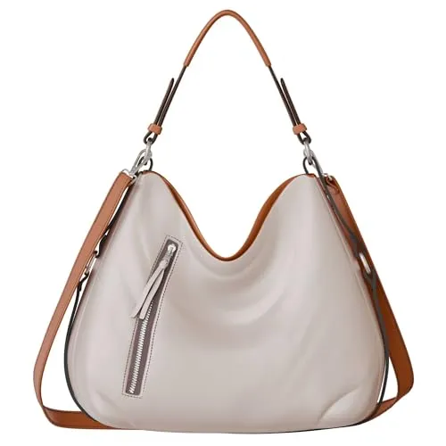 KMISSO Damen Shopper Hand Umhänge Schulter Tasche Veganes Leder 30619 Beige/Brown
