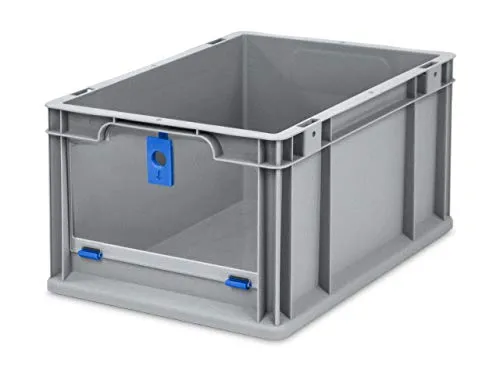 aidB Eurobox NextGen Insight Cover blau, 400x300x220 mm, Cover hoch, robuste Regalbox mit Entnahmeöffnung, stapelbare Kunststoffkiste, ideal für die Industrie, 1 St