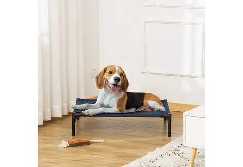 PawHut Tierbett Hundeliege für Outdoor, Blau - Erhöhte Hundeliege aus robustem Stahl und reißfestem 600D Oxford-Gewebe, ideal für Reisen oder Camping. Belastbar bis 20 kg, leicht zu montieren und zu reinigen.