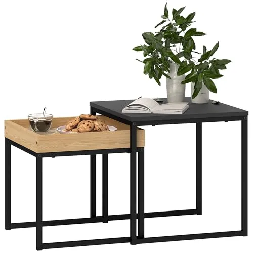 HOMCOM Couchtisch 2er-Set mit Stahlgestell - Elegantes Couchtisch-Set für Wohnzimmer, vielseitig kombinierbar und bis 30 kg belastbar. Modernes Design mit stabilen U-förmigen Beinen und pflegeleichten Oberflächen.