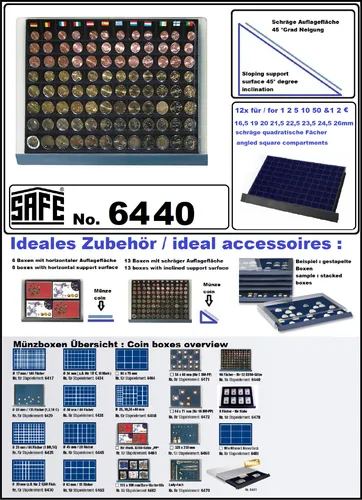 SAFE-6440-Münzbox-Stapelelement-12-Eurokursmünzensätze 1 2 5 10 20 50 Cent 1 2 €