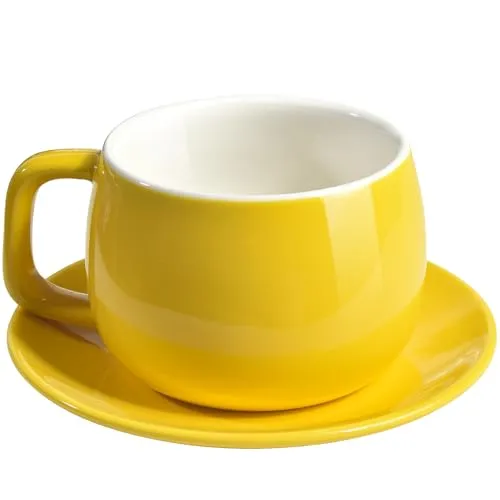 ionEgg Porzellantasse mit Untertasse 270ml/9oz, minimalistisches Design, perfekt für Latte, Cappuccino und Tee, Gelb