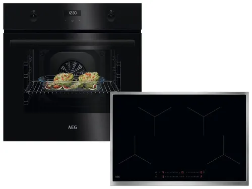 AEG AB17B Set Backofen BEK43511XB + Induktionskochfeld OIO84A00XB - Backofenset mit 8 Funktionen und Multilevel Cooking für gleichmäßige Ergebnisse. Inkl. Aqua Reinigungsfunktion und breitem Kochfeld (77 cm) für effizientes Kochen.