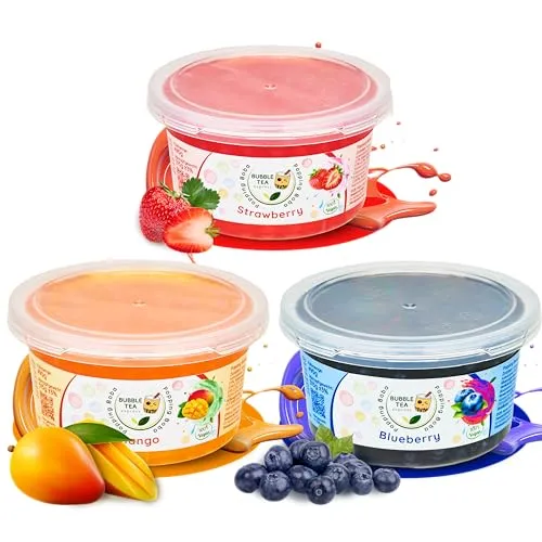 Bubble Tea Express - Bubble Tea Set 3x 490g | Erdbeere, Mango & Blaubeere Boba Perlen | Bubble Tea Perlen mit fruchtigem Geschmack | Bubbles für Bubble Tea Vegan, Glutenfrei, Laktosefrei