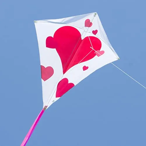 CIM Großer Kinderdrachen - Eddy XL Hearts MUSTHAVE - Einleiner für Kinder ab 6 Jahren - Abmessung: 90x100cm - inkl. 80m Drachenschnur und Streifenschwänze