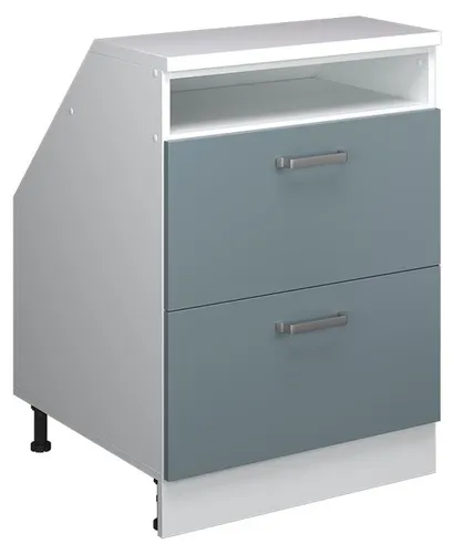 Küchenschrank für Dachschrägen Vicco R-Line Blau-Grau 60 cm mit 2 Schubladen - Cleverer Küchenschrank für Dachschrägen mit 2 Schubladen – optimaler Stauraum und platzsparendes Design. Ideal für die Nutzung in kleinen Küchen! Maße: 60 x 81,6 x 60 cm. Robuste Spanplatte mit pflegeleichter Oberfläche.