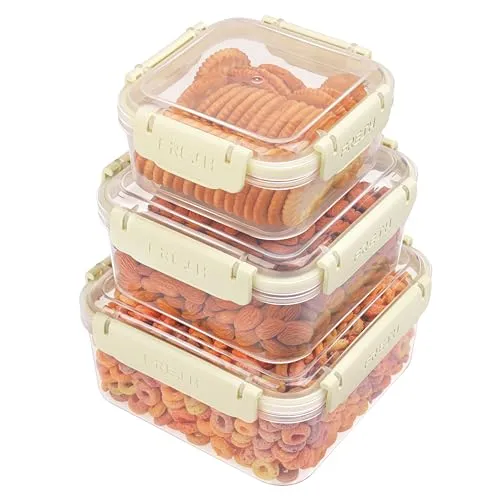 BELLE VOUS 3 Stück Kunststoff Frischhaltedosen Set 530ml, 950ml & 1500ml - Wiederverwendbare Vorratsdosen mit Deckel Luftdicht & BPA-freie Meal Prep Boxen Gefrierschrank & Mikrowellengeeignet