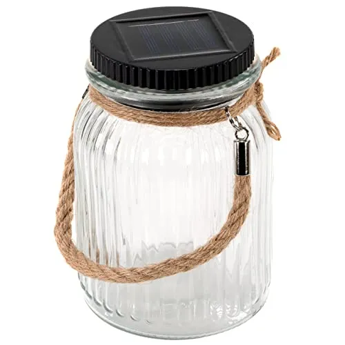 Solarglas mit 3 LED Solar weiß mit Aufhänger Glas Gartenbeleuchtung Kunststoffdeckel