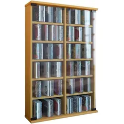 VCM CD-Regal Roma, 50403 – Buchenholz mit Glastüren - Bücherregal mit 12 Fächern, schützt Ihre Sammlung vor Staub dank ESG-Sicherheitsglas. Platz für ca. 300 CDs oder 130 DVDs, mit 10 höhenverstellbaren Fachböden für maximale Flexibilität.