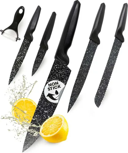 GOURMETmaxx Messerset 6-tlg. Schwarz - Messersets für die perfekte Küchenausstattung: Das GOURMETmaxx Messerset bietet Präzision und Vielseitigkeit mit einem Kochmesser, Brotmesser und mehr – ideal für jeden Koch.