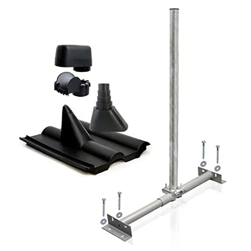 SkyRevolt Dachsparrenhalter Set für Satellitenschüssel - Halterungen für Satellitenschüsseln – Schnelle und stabile Montage von SAT Antennen auf Sparren, mit korrosionsgeschütztem Stahlmast und verstellbarem Teleskoprohr für optimale Anpassung.