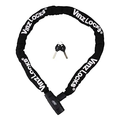 VINZ Olympus Kettenschloss | Kette Schloß für Fahrrad | Fahrradschloss mit Schlüsseln | Panzerschloss Mountainbike 200cm | Schwarz
