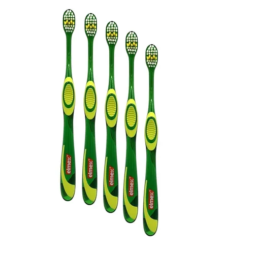 5x Elmex Junior Zahnbürste weich für Kinder 6-12 Jahre - Unisex Kinder-Zahnbürsten mit ergonomischem Design und weichen Borsten für eine sanfte Zahnreinigung. Ideal für Kinder von 6 bis 12 Jahren, in bunten Farben erhältlich.