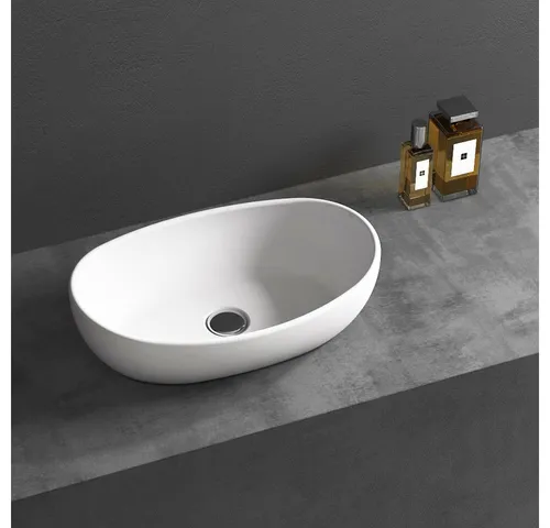 Bernstein Waschbecken TWA85, aus Mineralguss - 50 x 32 x 14 cm - Weiß matt