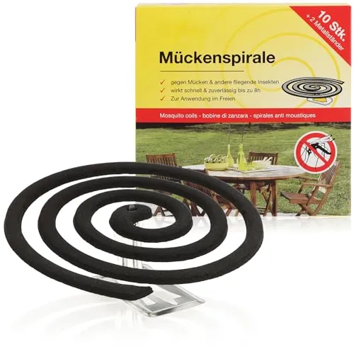 com-four® 10x Antimücken-Spiralen mit Ständer, die Mückenspirale vertreibt Mücken, Moskitos und andere Insekten auf Balkon, Terrasse, Garten und Camping (10 Stück - Spirale)