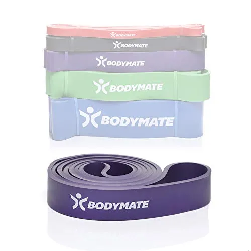 BODYMATE Fitnessband 208 cm, elastisches Widerstandsband aus Naturlatex, trainiert Kraft, Ausdauer, Koordination, Flexibilität UVM., für Anfänger & Profis, in Lila