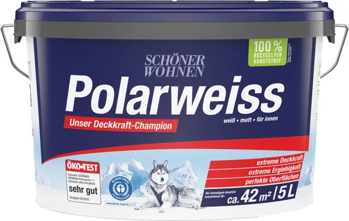 Schöner Wohnen Polarweiss matt Innenfarbe 5 L - Hochdeckende Wand- und Deckenfarbe in strahlendem Weiß, ideal für den Innenbereich. Mit hervorragender Nassabriebbeständigkeit Klasse 2 für langlebige Ergebnisse.