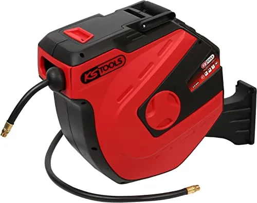 KS Tools Druckluftschlauch-Aufroller - 13mm x 15m, automatischer Rückholmechanismus und schwenkbare Wandhalterung für flexiblen Einsatz