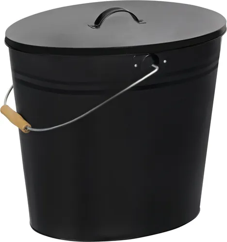 Ascheimer mit Deckel 24 l - Verzinkt und Praktisch - Aschesauger: 24 L verzinkter Metalleimer mit Deckel für sichere Aschelagerung und einfachen Transport dank Holzgriff.