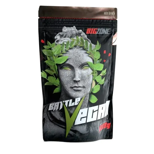 Big Zone Battle Whey Vegan - 1000g Schoko Haselnuss - Veganer Eiweißshake mit 70% Erbsenprotein und 20% Reisprotein. Cremige Konsistenz und köstlicher Schokoladengeschmack, ideal für eine proteinreiche Ernährung.