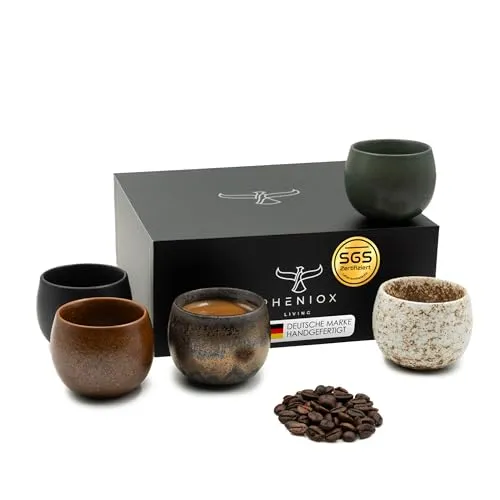 Pheniox Espressotassen Set Timeout Mini | 5 x 50 ml - Hochwertige Steingut Tassen ohne Henkel - Espresso- & Mokkatassen: Handgefertigte Tassen in modernem Design, spülmaschinenfest und ideal für Espresso, Mokka oder Tee. Perfekt als Geschenk für Kaffeeliebhaber.