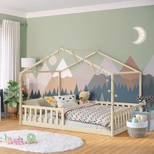 Bellabino Bia Kinderbett 140x200 cm – Montessori Hausbett mit Rausfallschutz - Betten für Kinder ab 3 Jahren mit sicherem Rausfallschutz und großzügiger Liegefläche – fördert Selbstständigkeit und sorgt für ruhige Nächte.