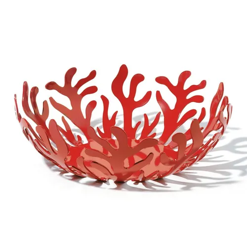 Mediterraneo Obstschale 25 cm rot - Elegante Obstschale Mediterraneo aus rostfreiem Stahl, lasergeschnitten und inspiriert von der Natur. Perfekt für stilvolle Tischdekorationen.