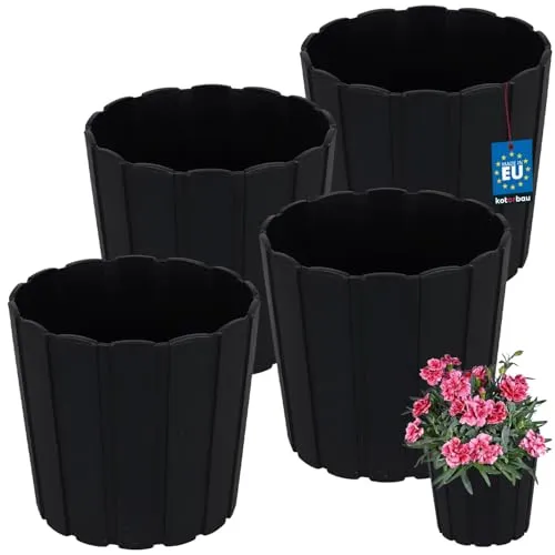 KOTARBAU® 4er Set Blumentopf - Pflanzkübel - ⌀ 15 cm H: 13 cm – Anthrazit – Kunststoff - Pflanztopf für Zimmerplanzen - Blumentöpfe - Groß - Außen – Übertopf – Balkon – Dekorativ