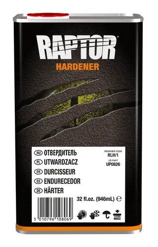 U-Pol Raptor Härter für Raptor Lack - Mehrschichtlacke, 2K-System für professionelle Ergebnisse, ideal für Karosserie, Ladeflächen und Boote mit mattem Finish.