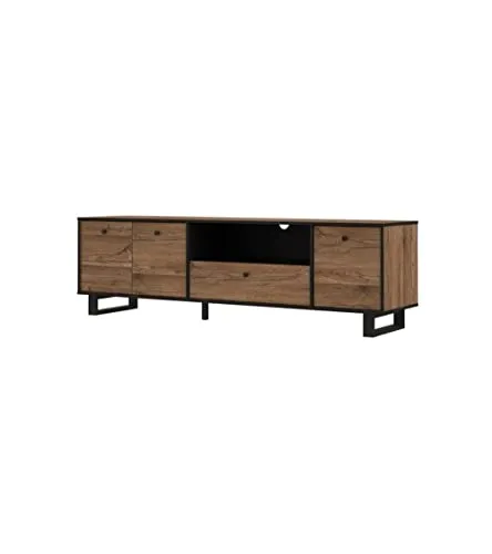 Lowboard Colonial Eiche schwarz - 181 cm TV-Schrank - TV-Halterungen: Stilvolles Lowboard mit Schattenfugen-Design, 3 Drehtüren und großzügigen Staufächern für optimalen Platz.