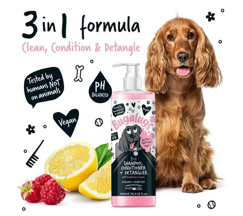 Bugalugs Tiershampoo Bugalugs Hundeshampoo 3in1 Conditioner Entwirrer, 500 ml, (1-St), pH neutral, Hundeshampoo, mit Vitaminen, 3in1 Formel