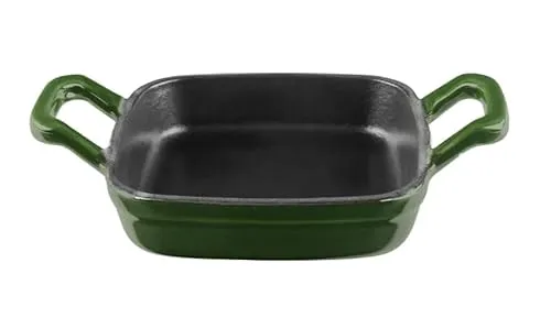 Sallys Gusseisen-Servierpfanne eckig 12X12 cm: Für Erstklassige Wärmeleitung und Langanhaltende Wärmespeicherung, Ofenfest, alle Herdarten (Hunter Green Majolika)
