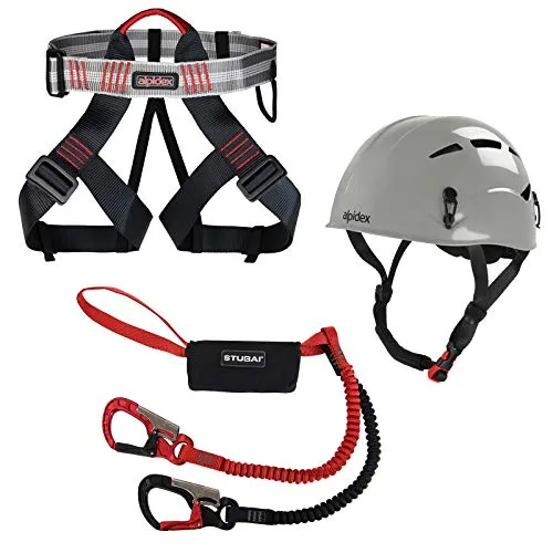ALPIDEX Kletterhelm + Gurt + Stubai Klettersteigset BASIC 3.0