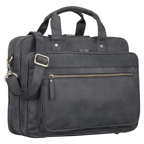 STILORD Herren-Businesstasche aus Leder 'Walt' - 15,6 Zoll Laptoptasche - Aktentasche aus hochwertigem Rindsleder mit Vintage-Design, ideal für den Berufsalltag und repräsentative Meetings. Maximale Organisation durch mehrere Fächer für Laptop und Arbeitsutensilien.