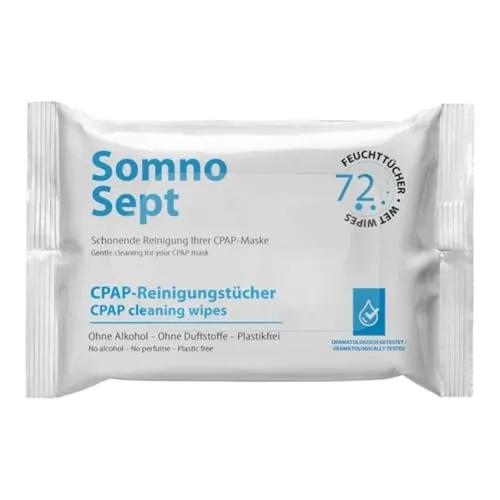SomnoSept CPAP-Reinigungstücher - 72 Stück für optimale Hygiene - Beatmungsgeräte & Anästhesieausrüstung - Schnelle und gründliche Reinigung für einen perfekten Maskensitz, dermatologisch getestet und hautschonend.