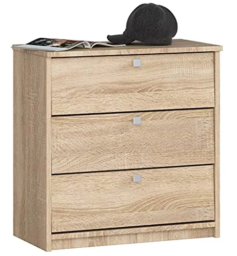 AKORD Schuhschrank mit 3 Klapptüren und 4 Regalen - Schuhschrank für optimalen Stauraum, ideal für Eingangsbereich. Mit 31 cm Tiefe und pflegeleichten Oberflächen fügt er sich perfekt in enge Flure ein.