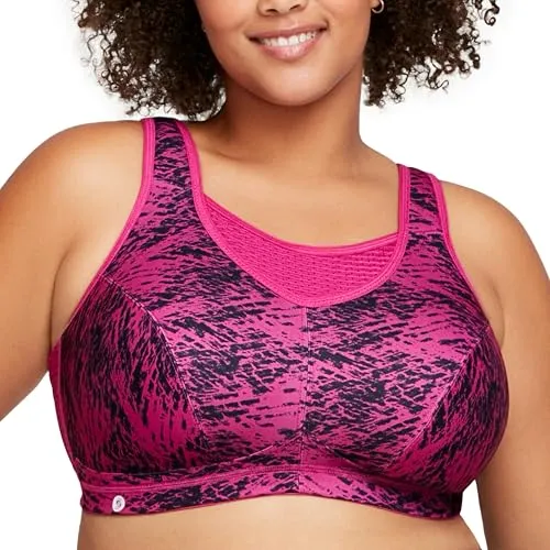Große Größen Plusgröße Bustier Elite Sport-BH mit bestem Halt ohne Bügel Nr. 1067, Fuchsia Print, 80D