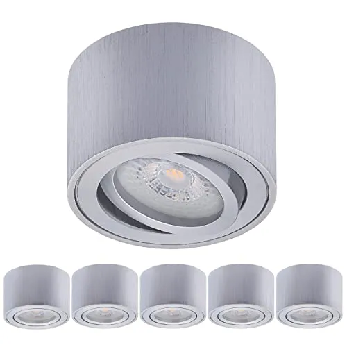 Oktaplex 6 Stück Aufbauspot Lile Alu gebürstet - inkl. LED Modul 4,8W 230V 2700K Warmweiß 80x50mm Aufputz Aufbauleuchte Aufbaustrahler Schwenkbar