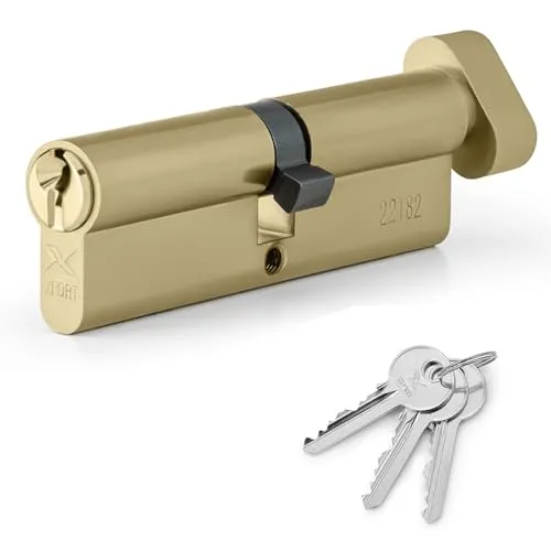 XFORT Messing 35T/35 Daumendreh-Euro-Zylinderschloss (70 mm), Euro-Türzylinderschloss mit 3 Schlüsseln, Anti-Stoß-, Anti-Bohr-, Anti-Pick-Türschloss mit Schlüssel