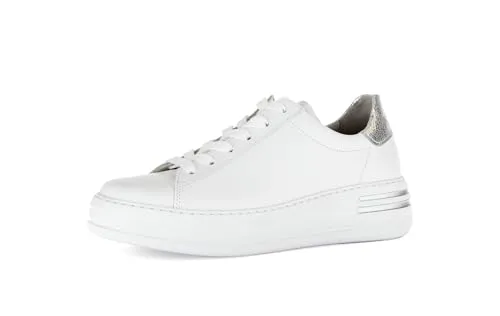 Gabor Damen Low-Top Sneaker - Bequeme Schnürschuhe in Weiß/Argento - Damen-Sneaker mit leichter Mehrweite (G) für optimalen Tragekomfort. Ideal für Freizeit und Alltag, mit trendigem Ugly Sneaker Design und flacher Laufsohle.