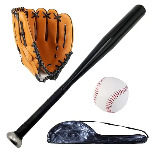 Set aus Softball- und Baseballschläger mit Handschuh und Bällen – 25 Zoll/63,5 cm Langer Aluminiumschläger für Pickup-Spiele und Schlagtraining