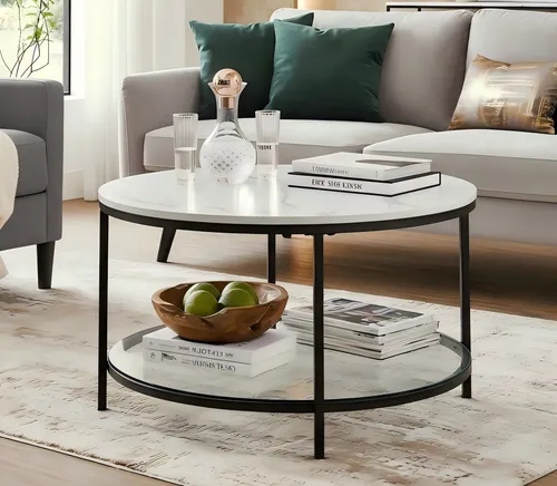 VASAGLE Couchtisch mit Marmoroptik, Ø 65/80 x 46cm von VASAGLE