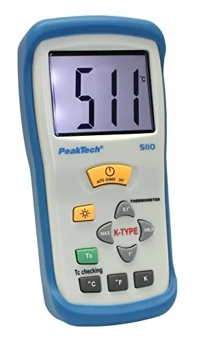 PeakTech 1-Kanal Digital-Thermometer -50°C ... +1300°C - Messgeräte mit Typ-K Temperaturfühler, große LCD-Anzeige mit Hintergrundbeleuchtung und vielseitigen Messfunktionen für präzise Temperaturmessungen.