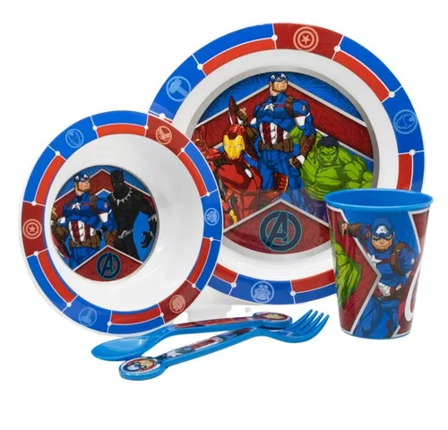 Tinisu Kindergeschirr-Set Marvel Avengers Plastik Geschirr Set 5-Teile Kunststoffset für Kinder, Kunststoff