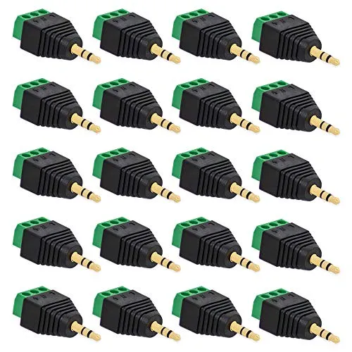 20x Klinken Stecker 3,5 mm Adapter > Terminal Block 3-Pin Schraub Klemmen Vergoldet