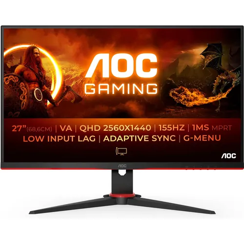 AOC Gaming Q27G2E - 27 Zoll QHD Monitor mit 155 Hz und 1 ms MPRT, optimiert für reaktionsschnelles Gaming und FlickerFree Technologie