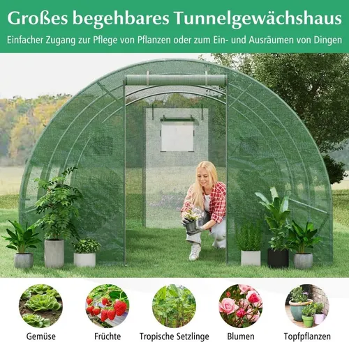 Begehbares Gewächshaus 12m² mit PE-Abdeckung und Eisenrahmen