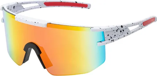 Uni Sonnenbrille 80er Fahrradbrille Sport Brille Retro verspiegelt Rot/Gelb/Blau-Weiß